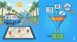 plumbing technician using tablet to offer hvac maintenance upsell during drain cleaning job